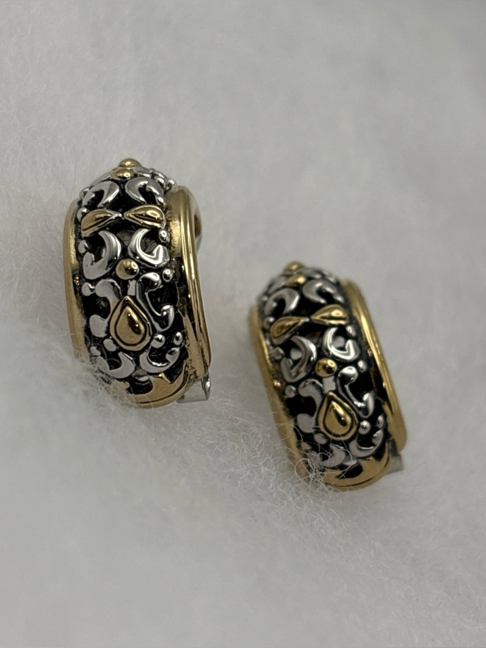 John Medeiros Two-Tone Filigree Hoop Earrings - Silver and Gold Accents